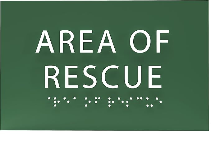 6" X4" Area of Rescue Sign - ADA Compliant Tactile Graphics Grade 2 Braille Text Wall Sign | Emergency Assistance, Refuge Place Sign for Schools, Offices, Apartments & Restaurants