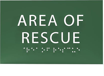 6" X4" Area of Rescue Sign - ADA Compliant Tactile Graphics Grade 2 Braille Text Wall Sign | Emergency Assistance, Refuge Place Sign for Schools, Offices, Apartments & Restaurants