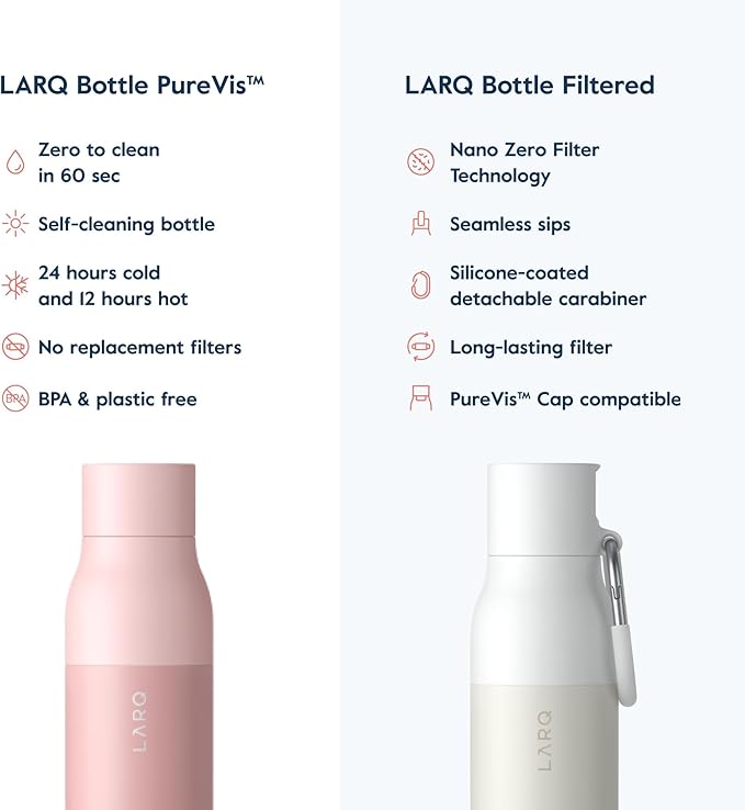 LARQ Holiday Bundle Set Bottle PureVis, Self-Cleaning Water Bottle 17oz | Reusable Bottles, Travel Friendly, BPA free