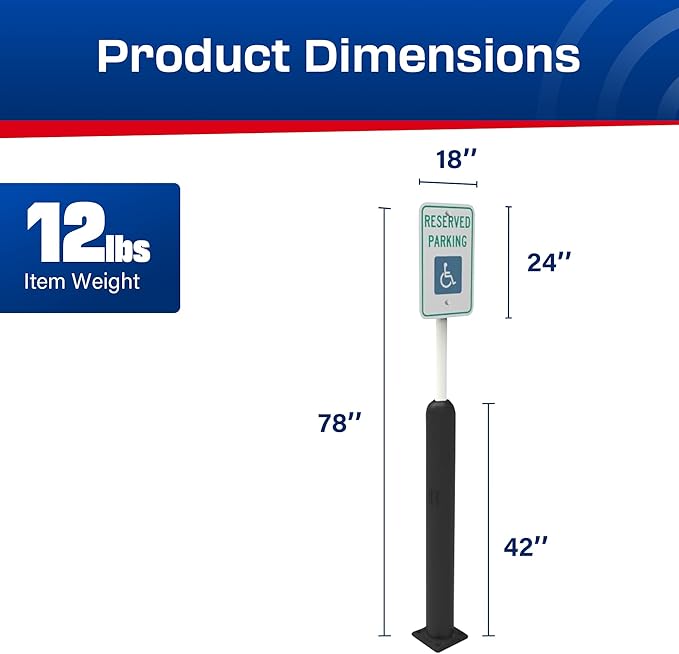 Impact Recovery - Sta-Rite Flexible Sign Post - Sign Holder for Handicap Parking Signs - Made in the USA - 78” with Black Bollard