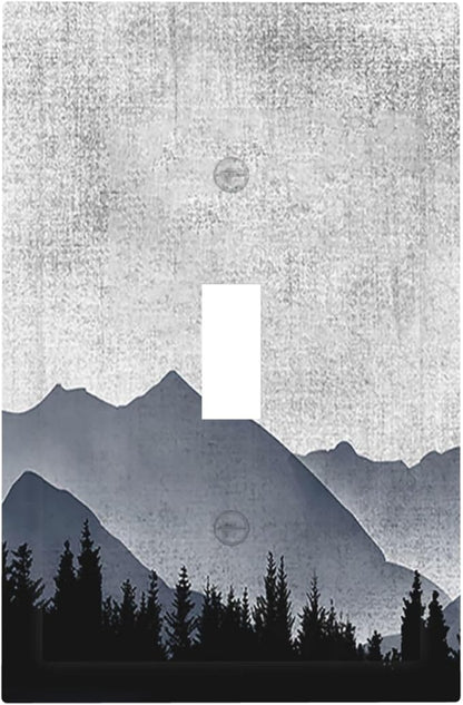 Decorative Light Switch Cover Natural Landscape Mountains Pine Trees 1 Gang Single Toggle Device Electrical Faceplate Switchplates Decorator Outlet Wall Plate for Bedroom living Room Decor