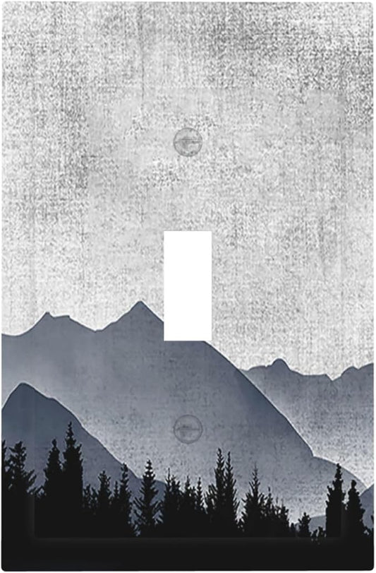 Decorative Light Switch Cover Natural Landscape Mountains Pine Trees 1 Gang Single Toggle Device Electrical Faceplate Switchplates Decorator Outlet Wall Plate for Bedroom living Room Decor