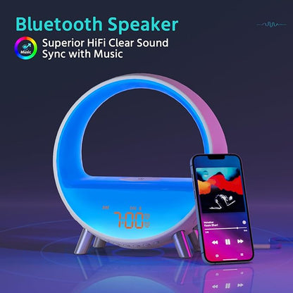 MOMILLA Sunrise Alarm Clock with Wireless Charging Station, Bluetooth Speaker, White Noise Sound Machine, Night Lights Table Lamp, Alarm Clocks for Heavy Sleepers Bedrooms Kids/Baby/Adults