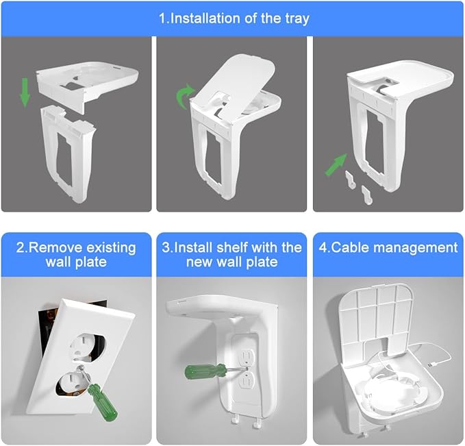 Suptek Wall Outlet Shelf, Home Wall Shelf Organizer for Outlets, Perfect for Bathroom, Kitchen, Bedrooms,Ideal for Cell Phone,Speaker up to 20lbs,with Cable Management and Detachable Hooks,White(S3W)