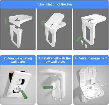 Suptek Wall Outlet Shelf, Home Wall Shelf Organizer for Outlets, Perfect for Bathroom, Kitchen, Bedrooms,Ideal for Cell Phone,Speaker up to 20lbs,with Cable Management and Detachable Hooks,White(S3W)