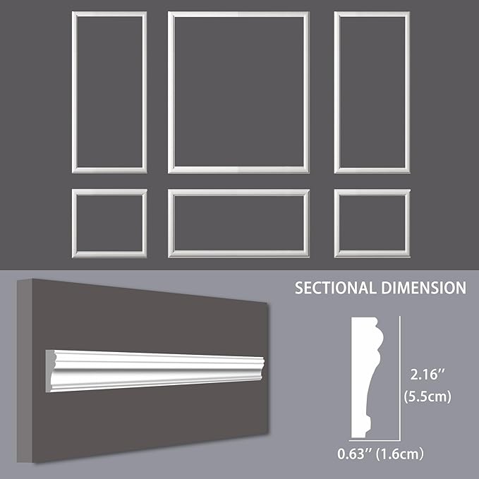 6-Frame Premade Accent Wall Molding Kit, Ready-to-Assemble Wainscoting Panels, Pre-Cut Chair Rail Moulding Trim for Home Décor