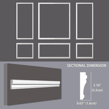 6-Frame Premade Accent Wall Molding Kit, Ready-to-Assemble Wainscoting Panels, Pre-Cut Chair Rail Moulding Trim for Home Décor