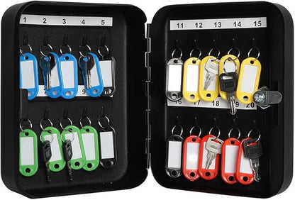 JSSMST Key Lock Box Wall Mount Security Cabinet, 20 Key Hooks & Tags, 7.87 x 6.3 x 2.95 Inches, Black Matt