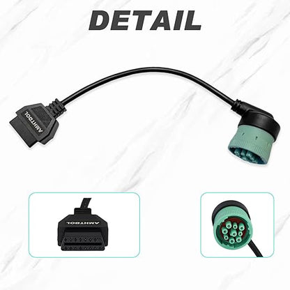 J1939 OBD2 Adapter Cable Fits Truck Diagnostic Scanner/Code Reader, 9 Pin to OBD2 16 Pin Connector, J1962-J1939 for Cummins Diesel Engine, Fit for Truck ELD and GPS Tracker