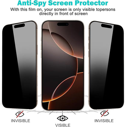 3 Pack Privacy Screen Protector for iPhone 16 Plus with 2 Camera Lens Protector 9H+ Tempered Full Cover Glass Military Grade Shatterproof 25° Anti Spy Bubble Free Auto Installation kit
