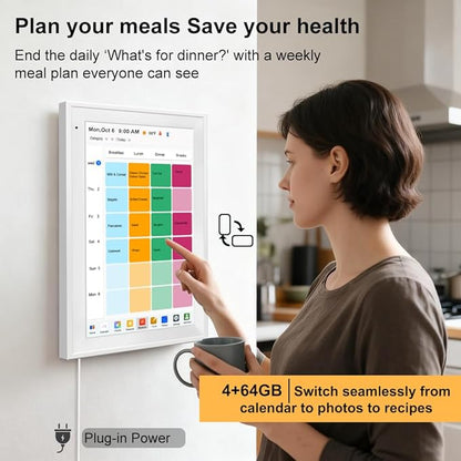Digital Calendar Planner Interactive Touchscreen Chore Chart Smart Schedule Meal Plan Family Photo Display Sync Calendar Wall & Desk Mountable (15.6 inch)