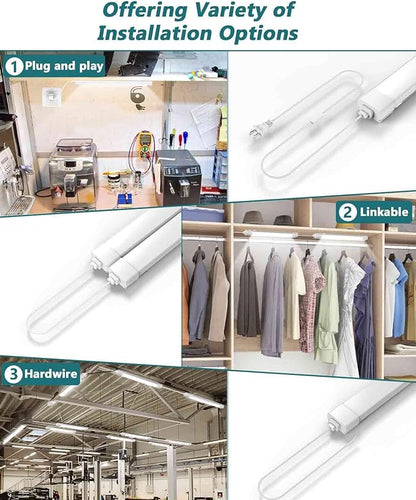 LED Tube Light Fixture with Plug, 2FT 2000LM 5000K Utility Shop, Linkable Cabinet for Garage, Kitchen, Bathroom, Closet, Office - 2Ft, Triproof, White