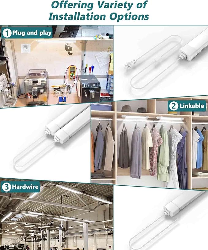LED Tube Light Fixture with Plug, 1.4FT 1800LM 5000K Utility Shop Light, Linkable Cabinet Light for Garage, Kitchen, Bathroom, Closet, Office - 1.4Ft, Triproof, White