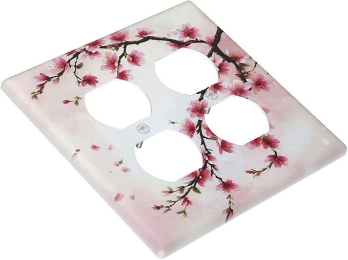 Decorative Outlet Covers Rustic Branch with Pink Flowers Plum Blossom 2 Gang Wall Plate Double Duplex Light Switch Cover Switch Plate Covers Faceplate for Bedroom Home Decor