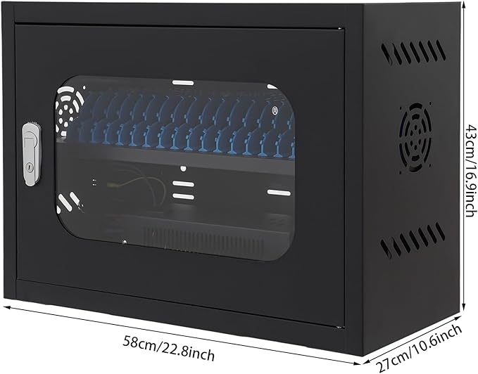 20-Port Mobile Phone Charging Station Cart - Heavy Duty Charging Cabinet for Schools & Offices, 200W Rechargeable Cellphone Locker Storage Lock Tempered Glass Door & Wheel (20-Port Black)
