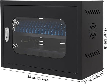 20-Port Mobile Phone Charging Station Cart - Heavy Duty Charging Cabinet for Schools & Offices, 200W Rechargeable Cellphone Locker Storage Lock Tempered Glass Door & Wheel (20-Port Black)