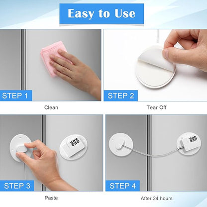 4PCS Refrigerator Locks Combination, Drill-Free Refrigerator Door Lock Fridge Lock Combination with Password, Mini Digital Refrigerator Lock for Freezer Door Lock (White)