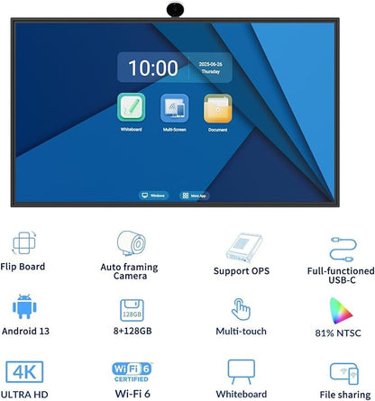 TIBURN Flip Board 55" S2 Smart Board, 4K UHD Smart Whiteboard with TIBURN HQ Eyes S2 Auto Framing Camera, Rotating Adaptive Smart Board, Digital Board for Home and Business with Stand