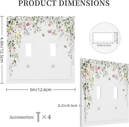 Watercolor Flowers Vine Colorful Butterfly Floral Decorative Switch Plates 2 Gang Double Toggle Outlet Light Switch Cover Wall Plate Electrical Faceplate For Bed Room Living Room Decor