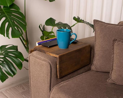 Wooden Couch Arm Tray – Sofa Armrest Table with Book & Magazine Holder, Perfect for Coffee & Remote Control, Solid Wood (Vancouver)