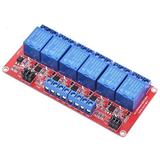 Relay Module with Optocoupler High/Low Level Trigger for Arduino (5, 5V Relay 6 Channel)