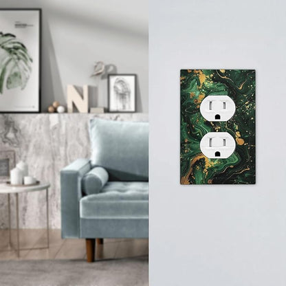 Green/Gold Modern Abstract Luxury Marble 1 Gang Duplex Receptacle Switch Wall Plate Decorative Switchplate Outlet Covers Electrical Plug Cover Faceplate for Bathroom Home Decor 5 X 3 IN