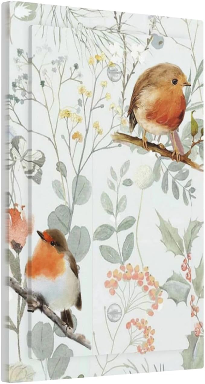 Light Switch Cover Plate Red Floral Berries Colorful Bird Plant 1 Gang No Device Blank Electrical Wall Plates Faceplate Decorative Switch Plate For Bed Room Living Room Decor