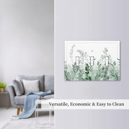 Watercolor Green Leaf Rustic Plant Eucalyptus Flowers Decorative Switch Plates 3 Gang Wall Plate Triple Toggle Light Switch Cover Faceplate Electrical Wall Panels for Bed Room Living Room Decor