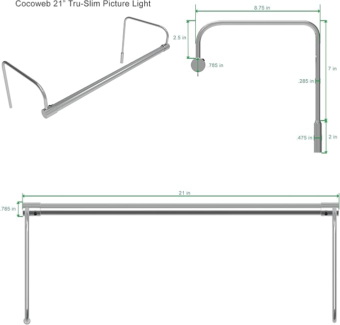 Cocoweb 21 Inch Tru-Slim Chrome Picture Light - LED, 2700K, Adjustable Arm, Plug-in, Toggle Switch, Sleek and Compact Design