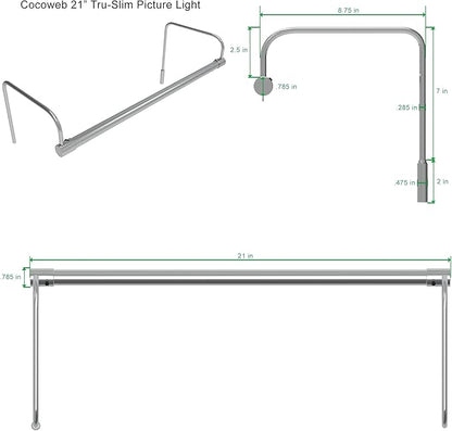 Cocoweb 21 Inch Tru-Slim Chrome Picture Light - LED, 2700K, Adjustable Arm, Plug-in, Toggle Switch, Sleek and Compact Design