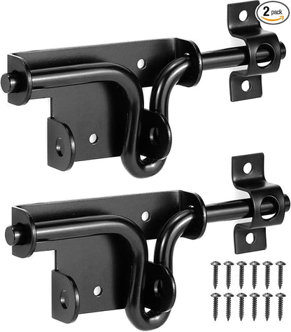 QWORK Slide Bolt Gate Latch, Heavy-Duty Gate Lock with Padlock Hole for Wooden Vinyl Fence Barn Doors – 6-3/8" Black, 2 Pack