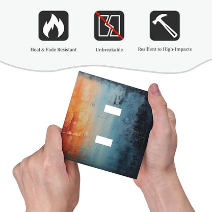Blue Orange Abstract Modern Minimalist Oil Painting 2 Gang Double Toggle Light Switch Cover Decorative Switchplate Electrical Wall Plates Faceplate for Bathroom Bedroom Decor 4.9 X 5 IN