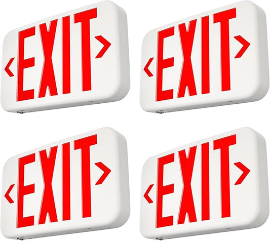 FREELICHT Red LED Exit Sign with Battery Backup，Exit Sign for Business，Easy to Install，UL Certified，AC 120/277V，Pack of 4
