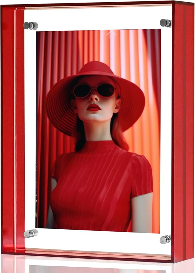 5x7 Picture Frame, Stunning Color Acrylic Photo Frames, Wall & Tabletop Display Frames, Modern Floating Style for Home Office Decoration, Red (1 Pack)