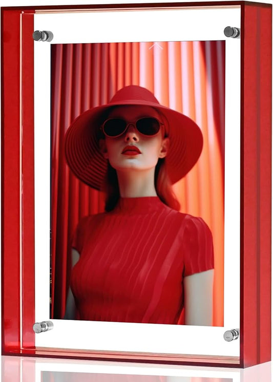 5x7 Picture Frame, Stunning Color Acrylic Photo Frames, Wall & Tabletop Display Frames, Modern Floating Style for Home Office Decoration, Red (1 Pack)