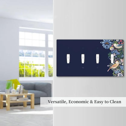 Decorative Light Switch Cover Plate Vintage Blue Morris Strawberry Thief Bird Flower 4 Gang Wall Plate Oversized Quad Toggle Switch Cover Plate Jumbo Faceplate