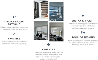 Shadesu Custom Size Zebra Blinds for Windows, 38" W x 72 H, Black, Dual Layer Free-Stop Zebra Shades, Light Control for Day and Night, Sheer Blinds for Indoor Windows, Bedroom, Kitchen