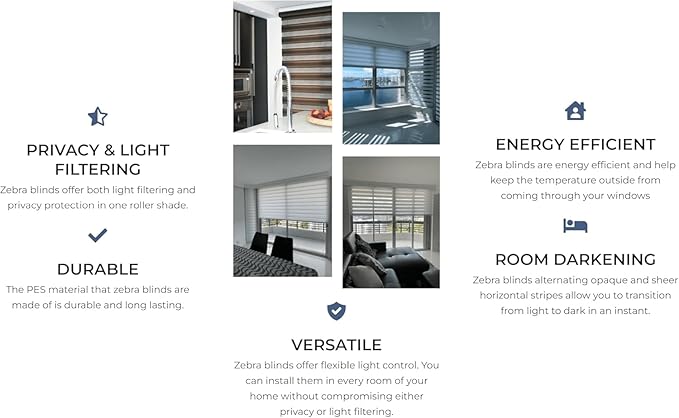 Shadesu Custom Size Zebra Blinds for Windows, 21" W x 72 H, Brown, Dual Layer Free-Stop Zebra Shades, Light Control for Day and Night, Sheer Blinds for Indoor Windows, Bedroom, Kitchen