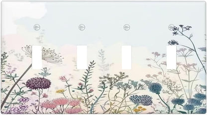 Colorful Wildflower Watercolor Dandelion Floral Light Switch Covers Quad Toggle Electrical Faceplate 4 Gang Wall Plate Decorative Switch Plates For Cabin Home Decor