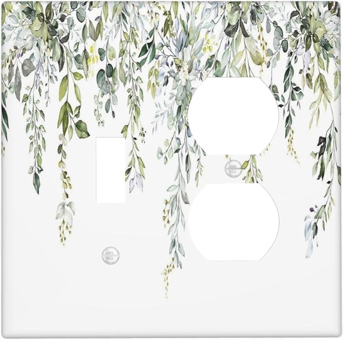 Wallplates Boho Farmhouse Flower Leaf Sage Green 1 Toggle 1 Duplex Switch Plate Electrical GFCI Faceplate Decorative Light Switch Covers for Bedroom Cabin Decor
