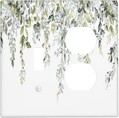 Wallplates Boho Farmhouse Flower Leaf Sage Green 1 Toggle 1 Duplex Switch Plate Electrical GFCI Faceplate Decorative Light Switch Covers for Bedroom Cabin Decor