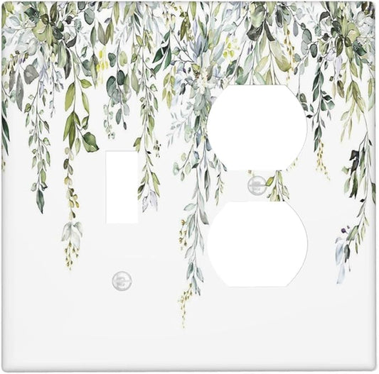 Wallplates Boho Farmhouse Flower Leaf Sage Green 1 Toggle 1 Duplex Switch Plate Electrical GFCI Faceplate Decorative Light Switch Covers for Bedroom Cabin Decor