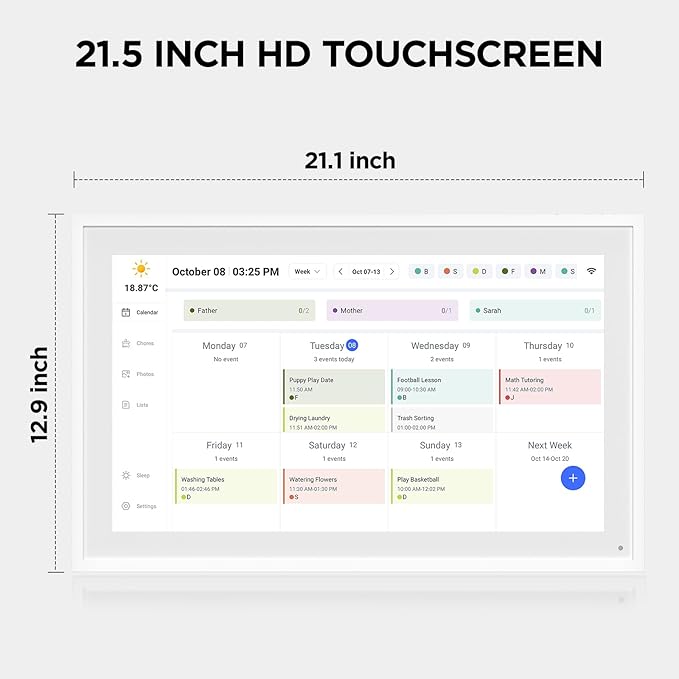 Mezed 21.5" Smart Digital Calendar, Meal Schedule, Duty Chart, HD Smart Touch Screen Home Interactive Electron Calender - Built-in Digital Photo Frame Function, Wall-Mountable (white, 21.5)
