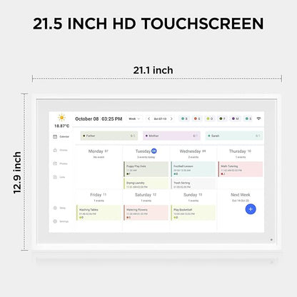 Mezed 21.5" Smart Digital Calendar, Meal Schedule, Duty Chart, HD Smart Touch Screen Home Interactive Electron Calender - Built-in Digital Photo Frame Function, Wall-Mountable (white, 21.5)