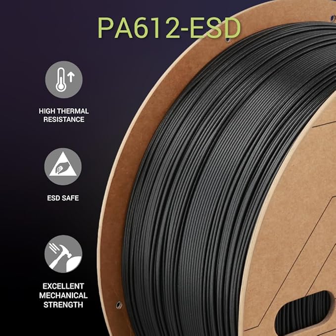 Polymaker Fiberon PA612-ESD 3D Printer Filament 1.75mm 3kg, ESD-Safe Carbon Fiber Nylon, Heat Resistant to 150°C, Chemical Resistant, Industrial Grade Strength, PCB Fixtures, Electronics Housings