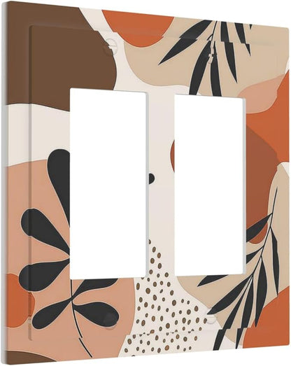 Decorative Outlet Covers Boho Botanical Orange Green Beige Minimalist 2 Gang Double GFCI Rocker Electrical Wall Panels Light Switch Cover Plate for Bedroom living Room Decor