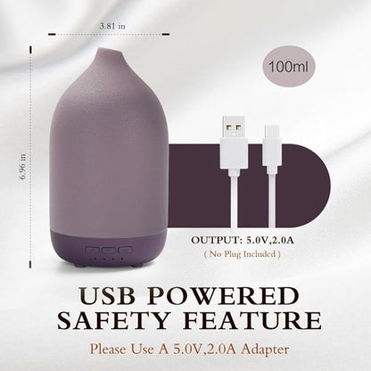 Essential Oil Diffusers, Aromatherapy Diffuser for Essential Oils, 100ml Ceramic Oil Diffusers for Large Room - 5 Timers, Warm Ambient Light, Auto-Off