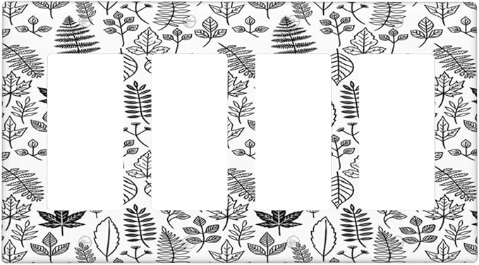 Black White Leaf Wheat Maple Leaf Plant Wallplates 4 Gang Quad Rocker Decorative Light Switch Covers Electrical GFCI Faceplate Switch Plate for Bedroom Bathroom Decor