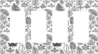 Black White Leaf Wheat Maple Leaf Plant Wallplates 4 Gang Quad Rocker Decorative Light Switch Covers Electrical GFCI Faceplate Switch Plate for Bedroom Bathroom Decor