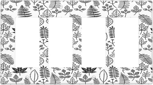 Black White Leaf Wheat Maple Leaf Plant Wallplates 4 Gang Quad Rocker Decorative Light Switch Covers Electrical GFCI Faceplate Switch Plate for Bedroom Bathroom Decor